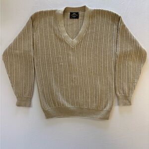 Jantzen Vintage Waffle Knit Long Sleeve V-Neck Sweater, Mens Large, Beige